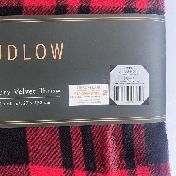 LUDLOW VELVETY THROW Blanket Black Red Checker Design 50x60 100% Polyester NEW! - Picture 4 of 4
